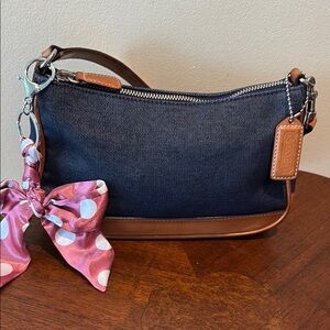 Coach  vintage Y2K  denim mini bag  7694 light brown leather trim satchel
EVC